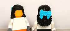 New LEGO Long Hair BLACK Curly Pulled Back w BOW Princess Girlie Girl Wig UPDO