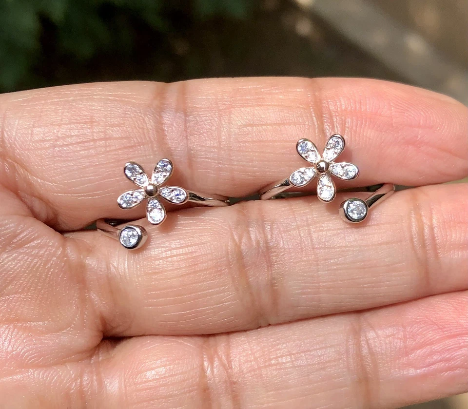 2 Stück 925 Sterling Silber + cz Zehenringe verstellbar, hochglanzpoliert, ve... - Bild 2 von 4