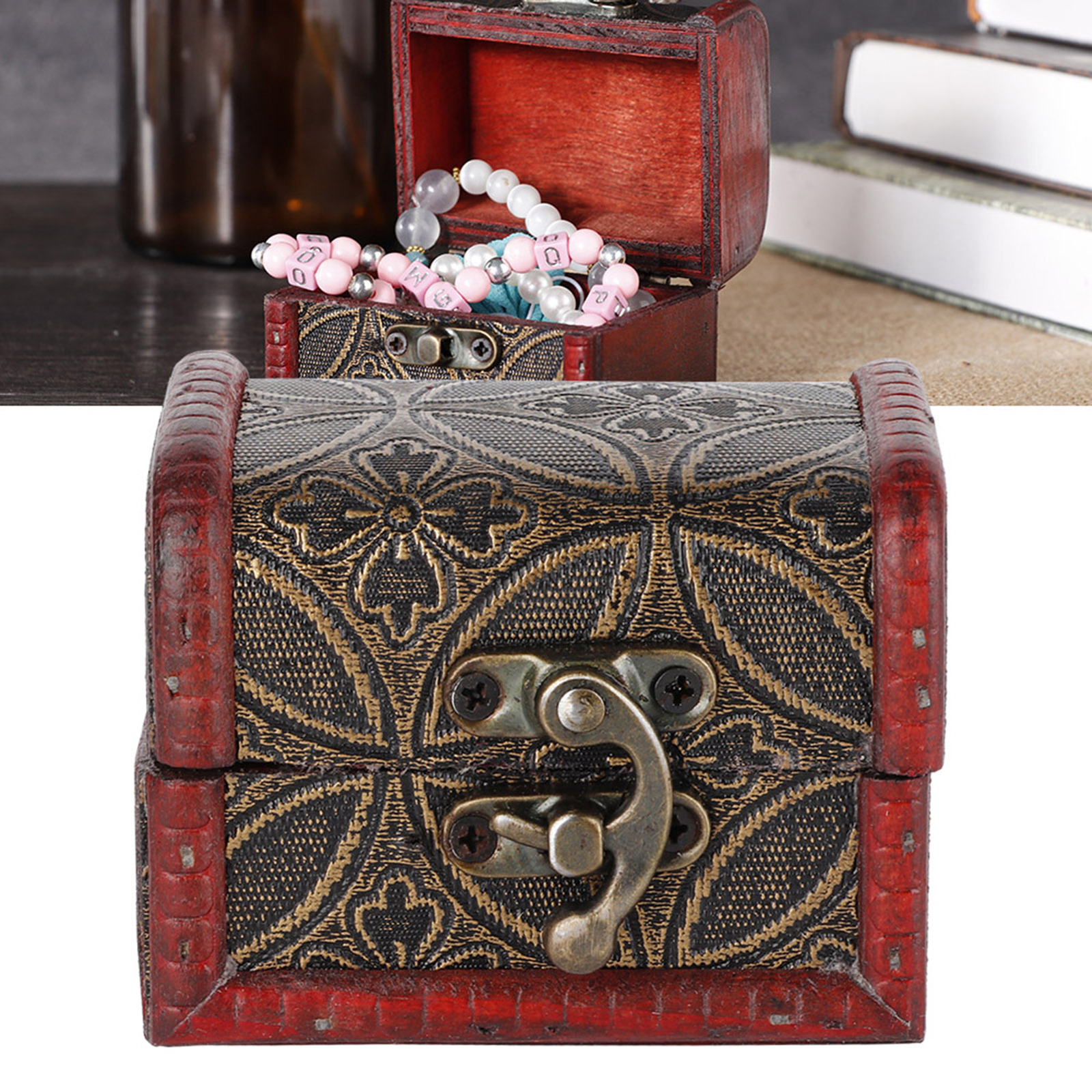Vintage Small Treasure Chest Decorative Wooden Jewelry Lock Box Gift