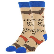Oooh Yeah Men's Crew Socks Dachshund I Love My Weiner Dog Fun Novelty Footwear