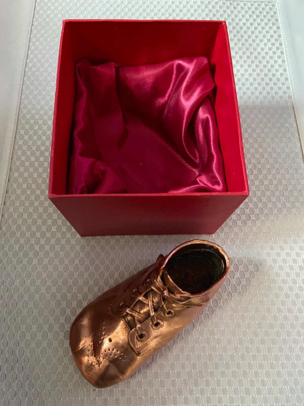 SHOE  Bronzed Copper Toned Dipped Baby Shoe from PA., 4"Long and  2"Tall