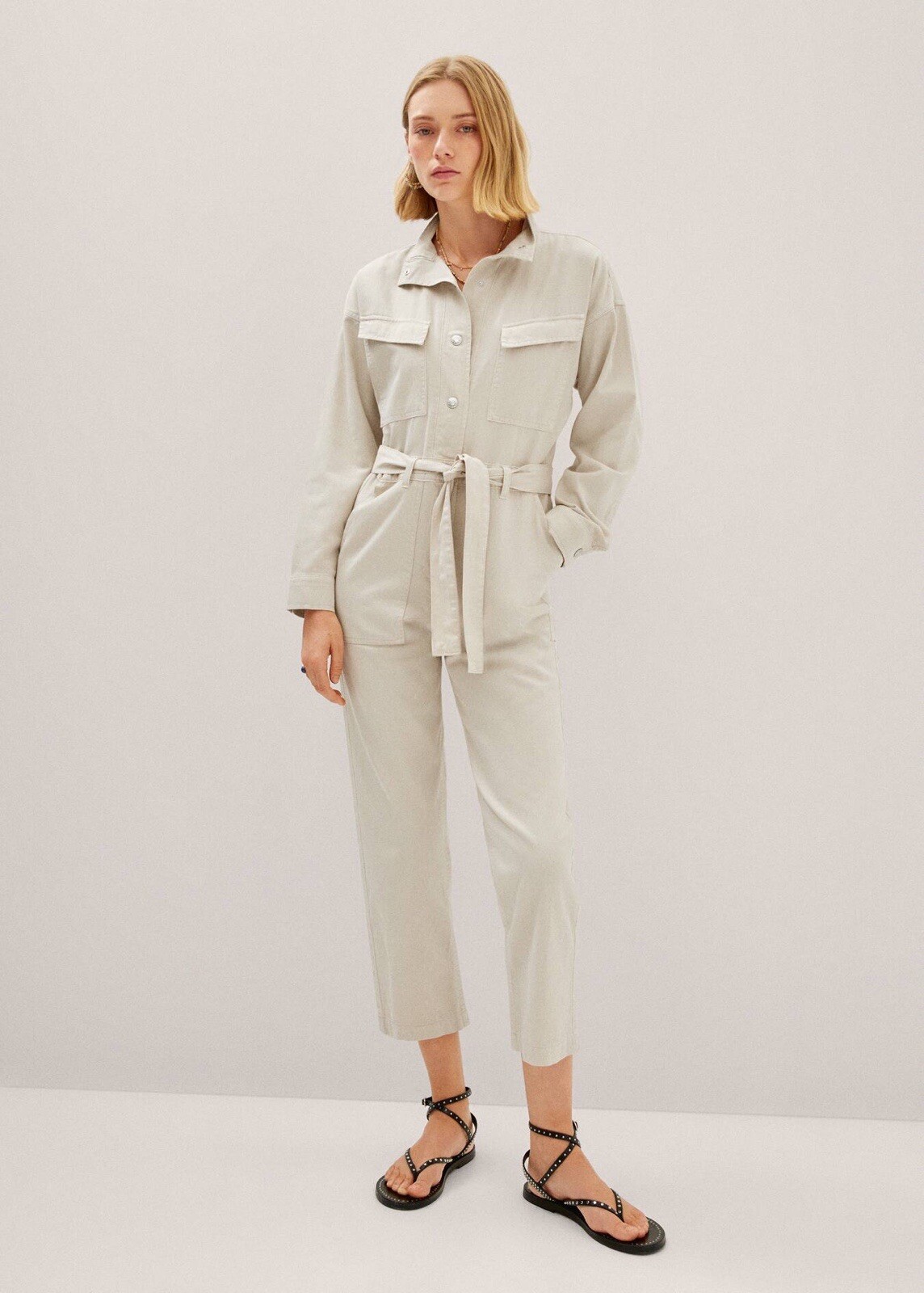 Mango One Piece Denim Boiler Suit Jumpsuit Play suit 100% Cotton Cream Size XL