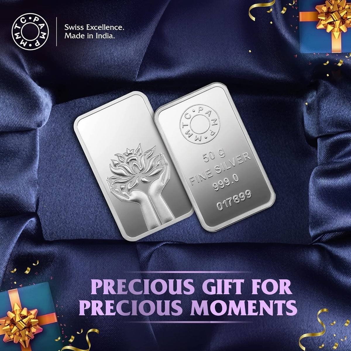 Pamp MMTC Lotus 50 Gram Silver Bar - In Assay | eBay