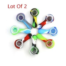 2PCS 3.15-inch Silicone Pipe with 9-hole Glass Bowl Small Silicone Portable Pipe