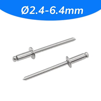 POP RIVETS DOME HEAD OPEN END BLIND A2 STAINLESS STEEL 2.4mm 3.2mm 4mm 5mm 6.4mm - Image 1 of 4