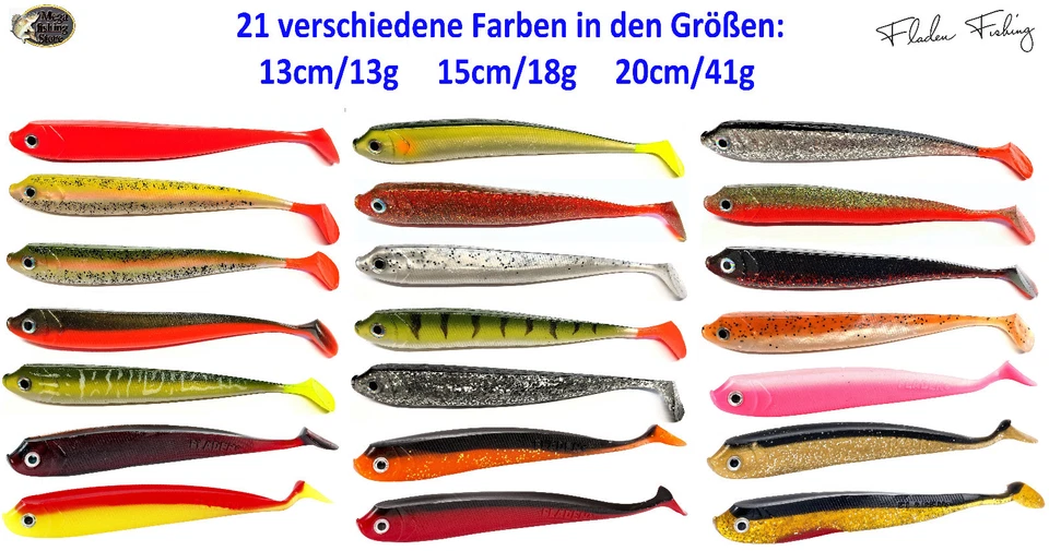 FLADEN Shad Gummifisch - Hecht Zander Dorsch Norwegen Köder 13cm - 20cm