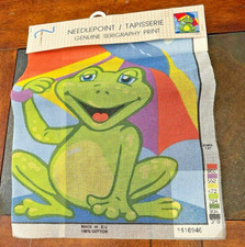 Needlepoint Canvas Frog with Umbrella  1116946 15.7" x 15.7" Floss list on back