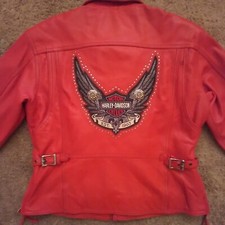 RARE HARLEY DAVIDSON Studded Sequined Embossed CORAL Leather Motorcycle LG.