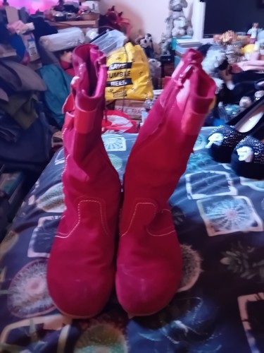 Botas de gamuza para mujer KangaROOS planas, rojas, hasta la pantorrilla, talla 4 - Imagen 12 de 12
