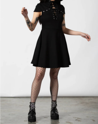 black and white cape dress Alternative Coven United Black Bat Collar Wiggle Dress