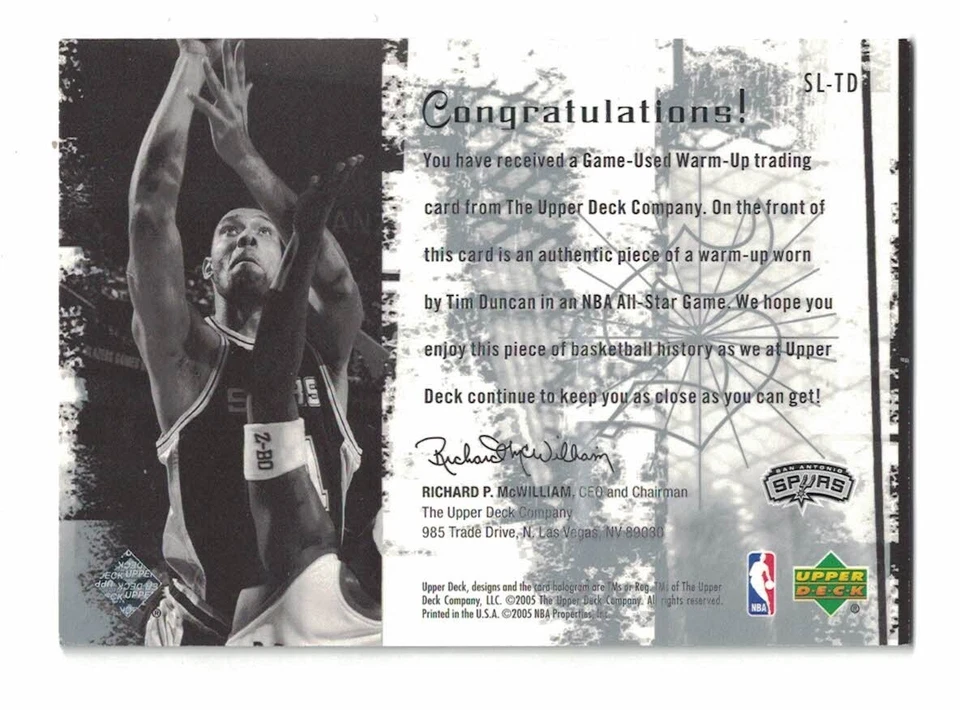 2005 Tim Duncan UD Slam Slam Dunk Swatches - Image 2 of 2