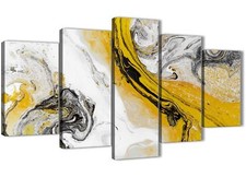 Mustard Yellow and Grey Swirl Bedroom Canvas Wall Art - Abstract Print