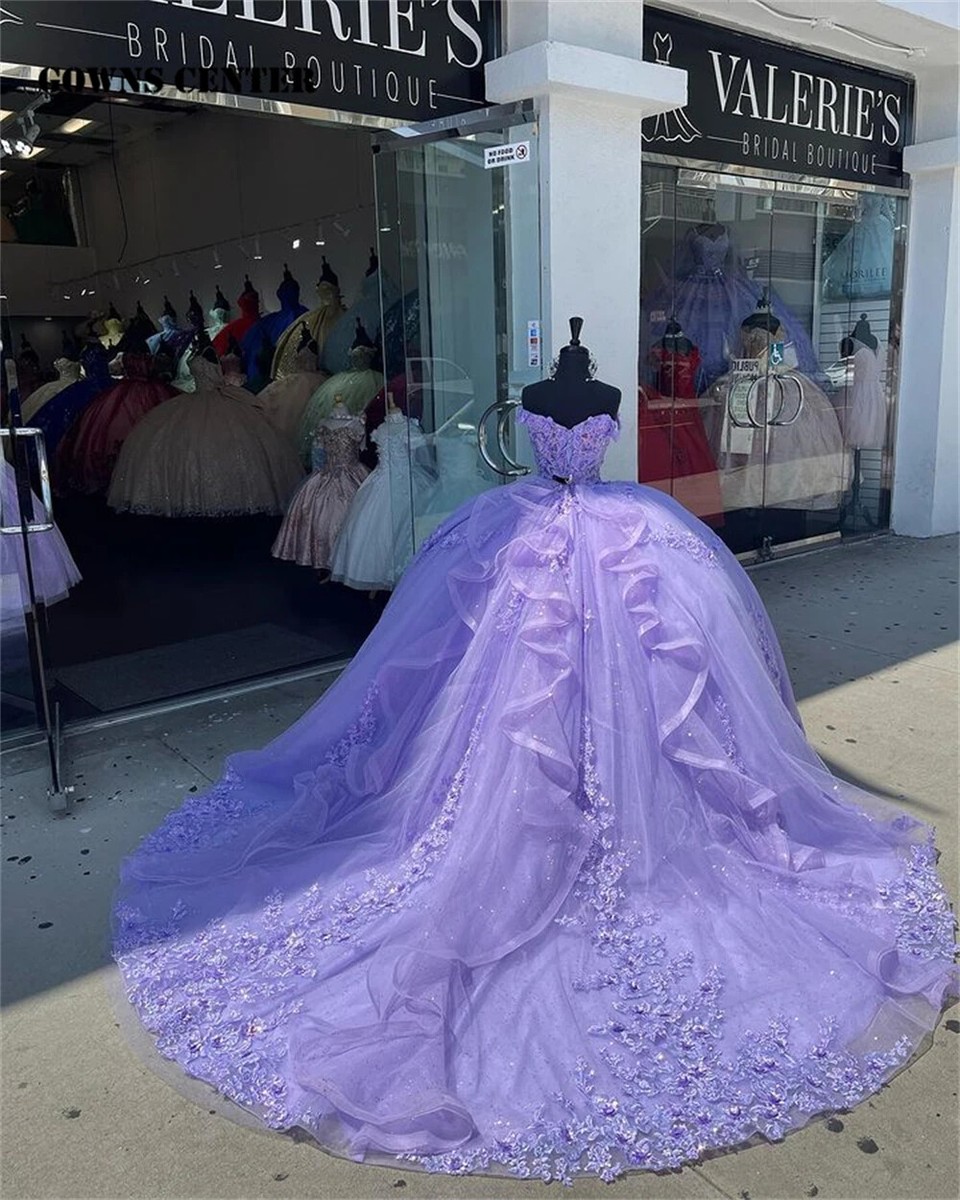 Lavender Ruffels Lace Appliques Quinceanera Dresses Ball Gown
