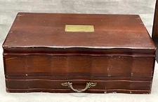 REED & BARTON FLATWARE SILVERWARE CHEST W/DRAWER WOOD STORAGE BOX 12 PC SETTING