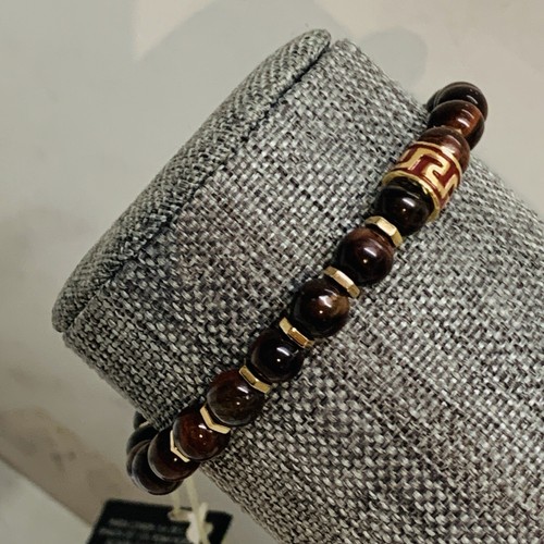 Pineda Covalin Mexican Tigers Eye bead Bracelet Gold-tone 925 Silver Stretch NWT - Picture 10 of 16