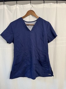Grey's Anatomy by Barco Women's Solid Blue V-Neck Scrub Top M Style 4152