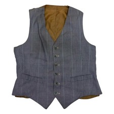 VINTAGE Tweed Check Wool Waistcoat 38R S Brown Formal Wedding Vest Cinch Back