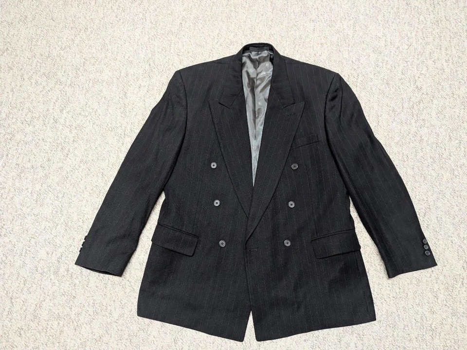 vintage USA made 2PC SUIT double breasted 42R 34x32 black NORDSTROM pinstripe - Image 2 of 4