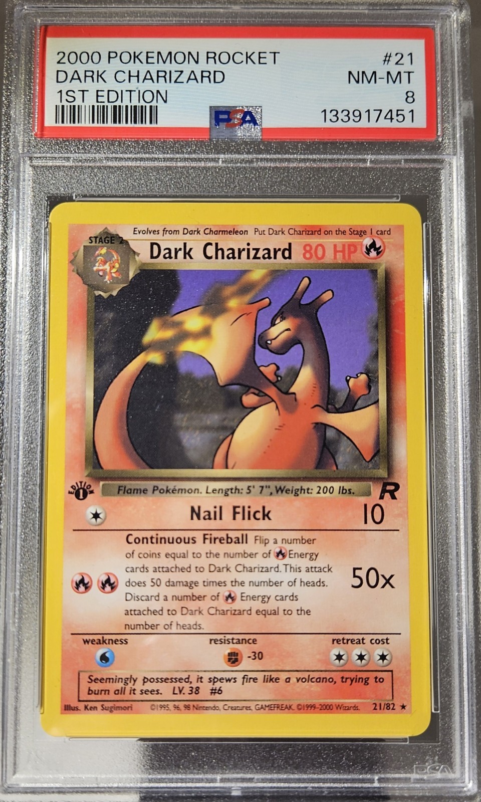 2000 Pokémon  Team  Rocket  1st  Edition   DARK CHARIZARD #21  PSA  - 8 Non Holo