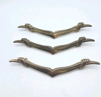 Vintage 3 Lot Mid-Century 0133 Chevron Drawer Pull GOLD Chrome ? DF