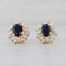 2.08ctw Lab Created Sapphire Diamond Halo Stud Earrings 14k Yellow Gold Studs