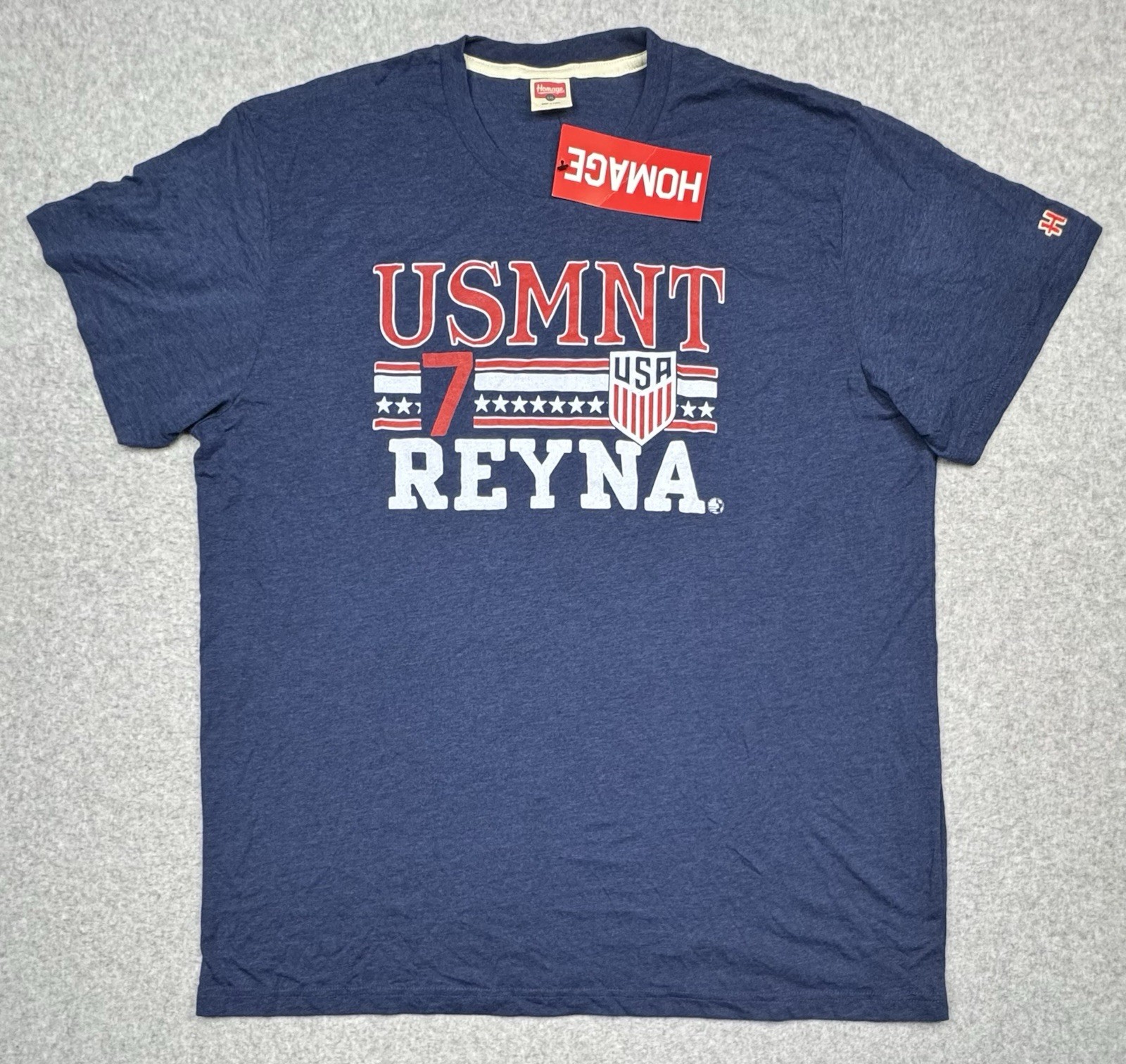 NWT Homage USMNT USA Soccer #7 Reyna Tri-Blend T-Shirt Blue Size 2XL