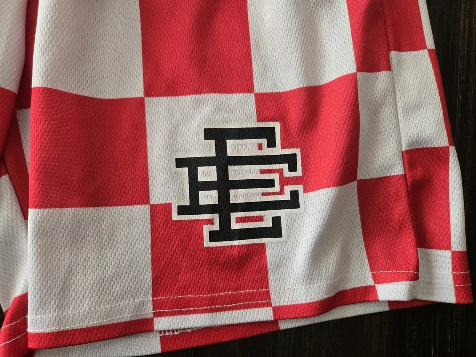 NASCAR Cup Series Eric Emanuel Red White Checkered Shorts Size S EUC - Image 2 of 4