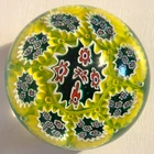 Vintage Murano? Millefiori? Art Glass Paperweight Yellow Green Red Floral~2x2"