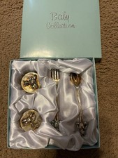 Vtg Baby Collection Silver Plated Set. Fork, Spoon, 1st Curl  1st Tooth Boxes