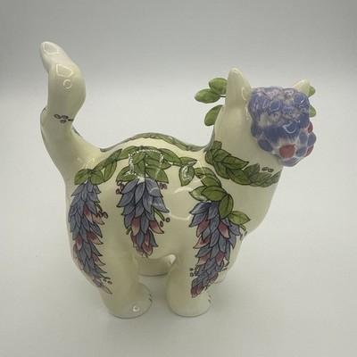 Amy Lacombe WhimsiClay Cat Figurine 2004 #86138 Floral Handcrafted
