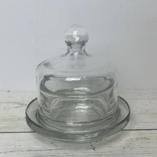 Mini Round Butter Bell European Style Clear Glass Butter Dish w/ Cloche Dome Lid