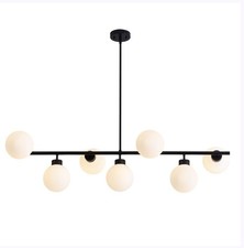 46" Contemporary Linear Black Chandelier with Milk Glass Globes