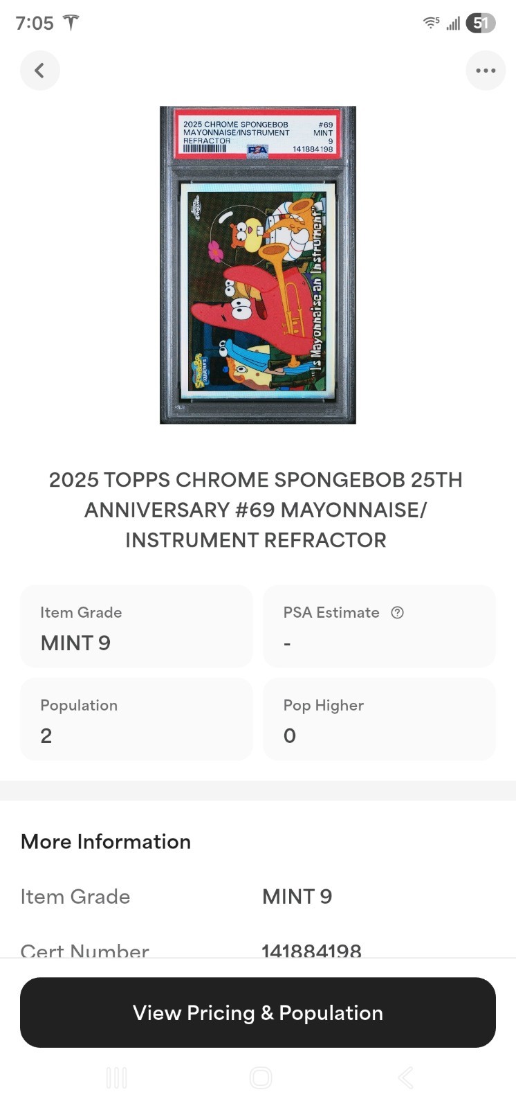 2025 Topps Chrome SpongeBob Mayonnaise An Instrument Refractor PSA 9 Low Pop view 3