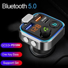 Bluetooth 5.0 Car Wireless FM Transmitter Adapter QC3.0 USB PD Charger Handsfree