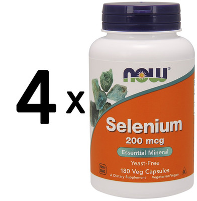 4 x NOW Foods Selenium, 200mcg - 180 vcaps (124,89 EUR/kg)