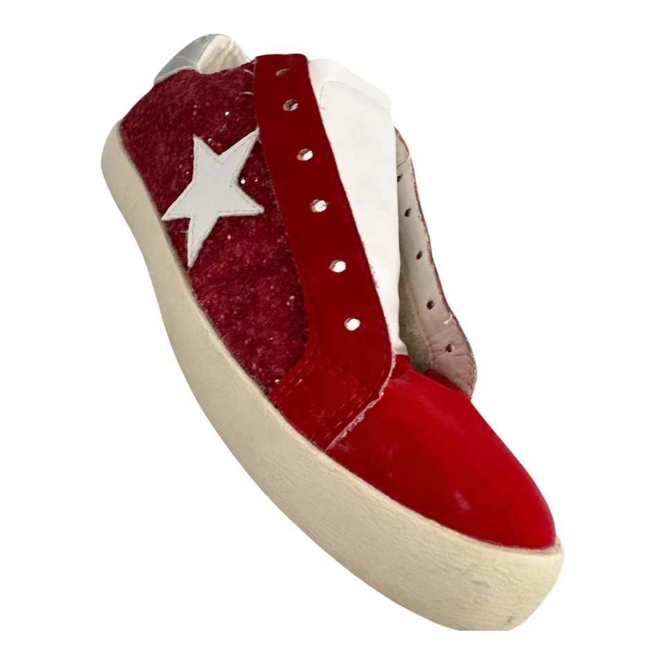 Tenis rojos brillantes bajos de cuero y terciopelo con cordones Glam Pop Mi,iM damas 8,5 Foto 2 de 4