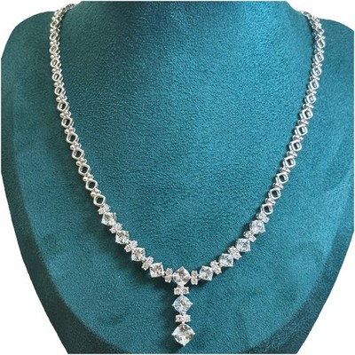 EMA Lab Created Faceted Aqua & Topaz 925 Sterling Silver Mexico Necklace 19 
