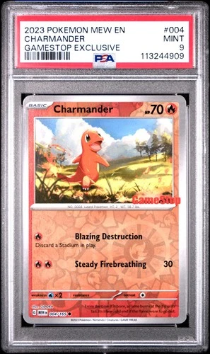 2023 POKEMON MEW EN-151 004 CHARMANDER GAMESTOP EXCLUSIVE - PSA 9