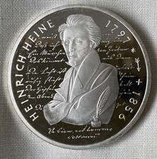 BRD 10DM Deutsche Mark 1997 F, Germany, Heinrich Heine, Silber 0.625/15.5g