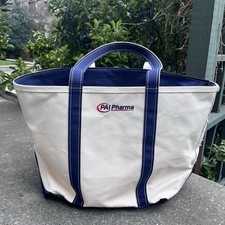 LL Bean Boat  Tote Bag Zipper White Blue XL 22   Made in USA 2025 Logo