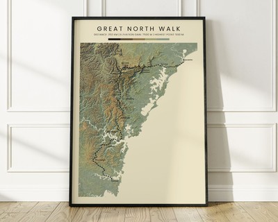 Great North Walk Topographic Map Poster | GNW Hiking Trail Relief Map | Trekking