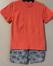 Calvin Klein Jeans Boys Size 8 2-Piece Knit T-Shirt  Shorts Set Orange/Gray