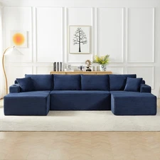 U-Shaped Sectional Sofa Set w/ Corduroy Fabric, Modular Cloud Couch