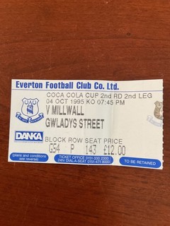 Everton v Millwall Coca Cola Cup 95/96 ticket stub