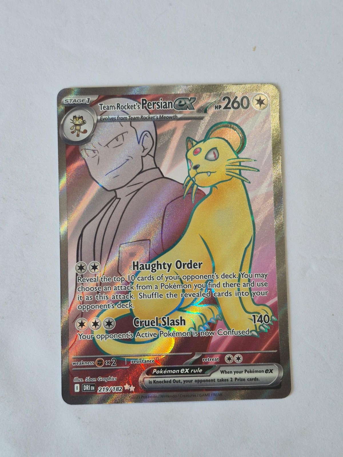 Team Rocket's Persian ex 219/182 Ultra Rare Destined Rivals Pokemon Holo NM