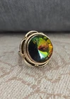 Vintage Whiting & Davis Ring Gold Tone MultiColor Green Stone