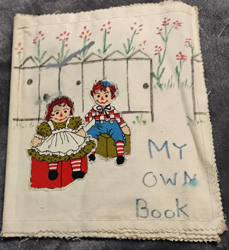 Vintage Handmade Cloth Children's Sensory Learning Book with Raggedy Ann Cover