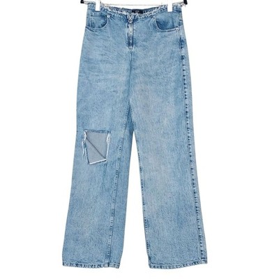 Social Tourist Women 27W Blue Distressed Thrashed String Grunge Ring Zip Jean