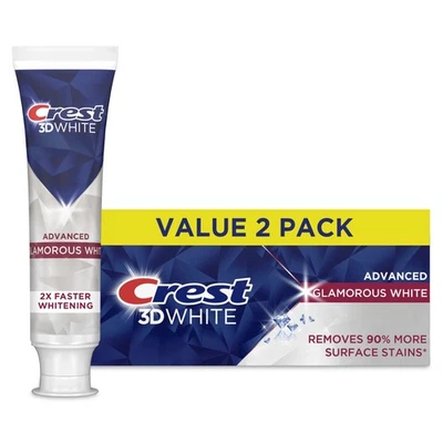Dentifrice Crest 3D White Glamorous White 3.3 oz (93 g) 2-Pack - Photo 1/4