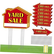 9pcs Yard Sale Signs with Metal Stakes 17" x 13" Double Sided with Large Yard
